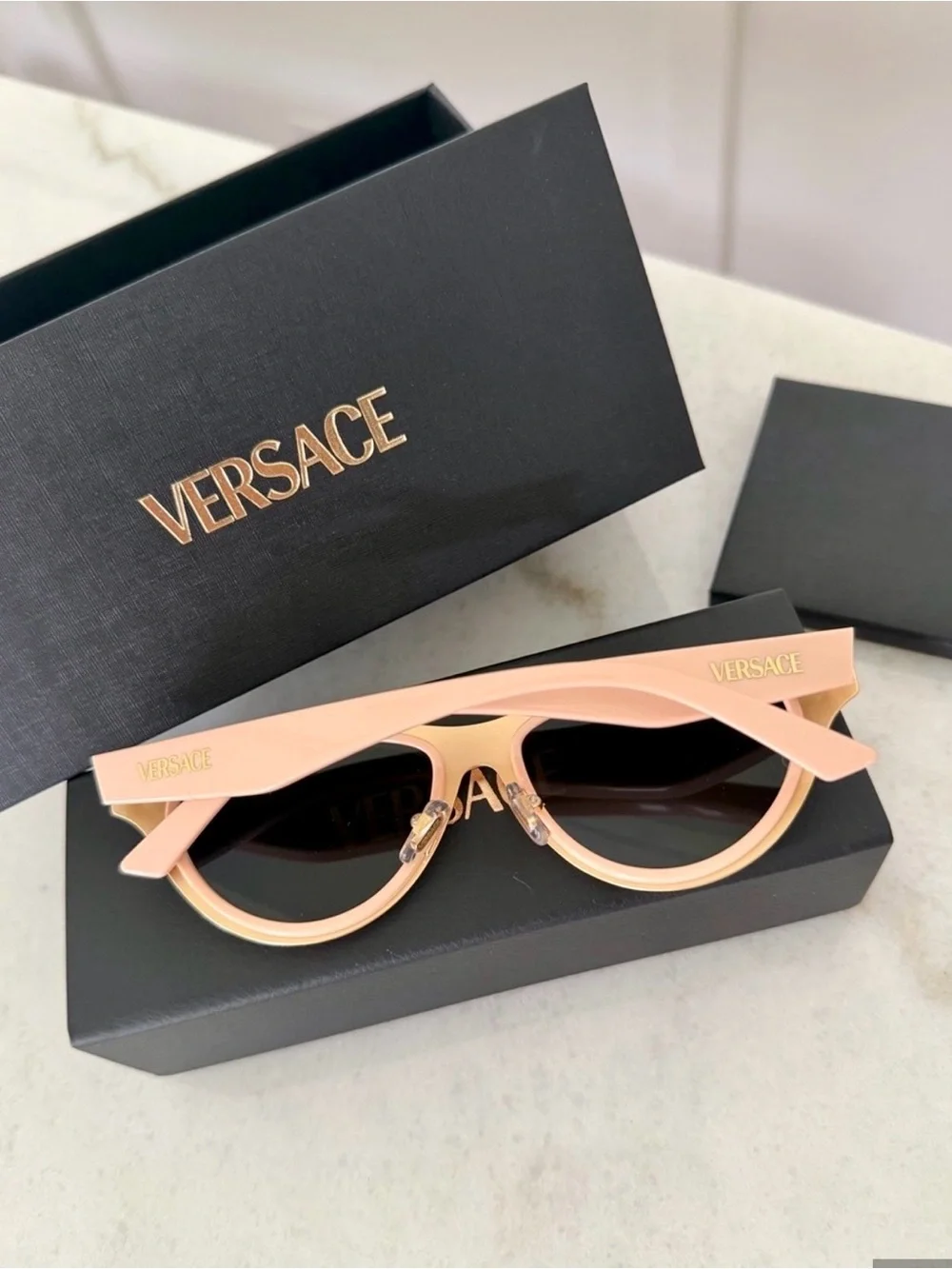 Versace Pink Cat-Eye Sunglasses with Gold Medusa Accents